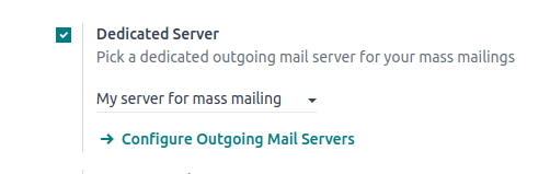 The dedicated server setting in the Email Marketing app.