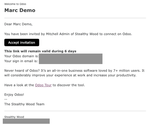 A user form showing that the invitation email has been sent.