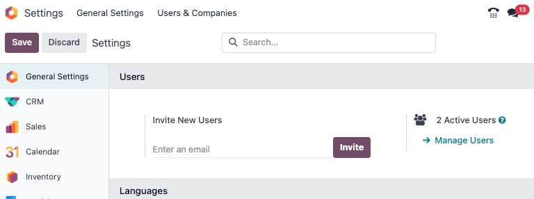 The Manage Users link in the Users section of the Settings app.