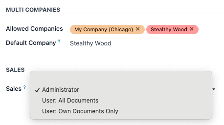 An application dropdown used to set the user's permission level.