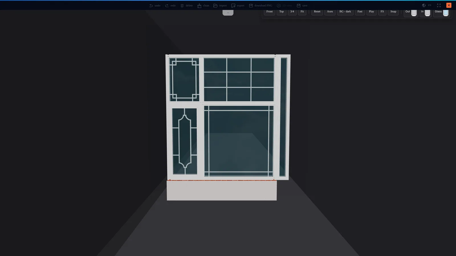 profile depth, glass layers and sash projection — for design review, and for showing a customer what they are buying